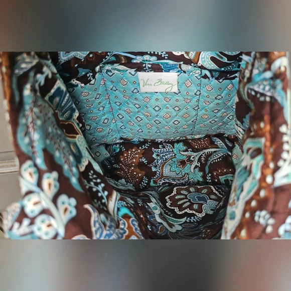 Retired Vera Bradley Blue Java Brown Floral Paisley Tote - Picture 8 of 16